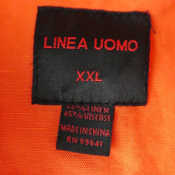 Linen Blend Shirt Neon Orange Button Up Short Sleeve XXL Mens Side Vents Pocket - Picture 6 of 7